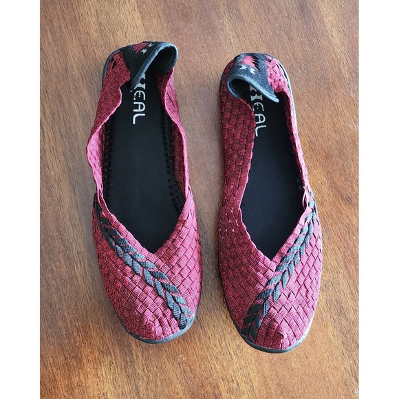 Heal Woven Ballet Flats Comfort Slip On Shoes Burgundy Red Womens Casual Sz 11 - Picture 1 of 7